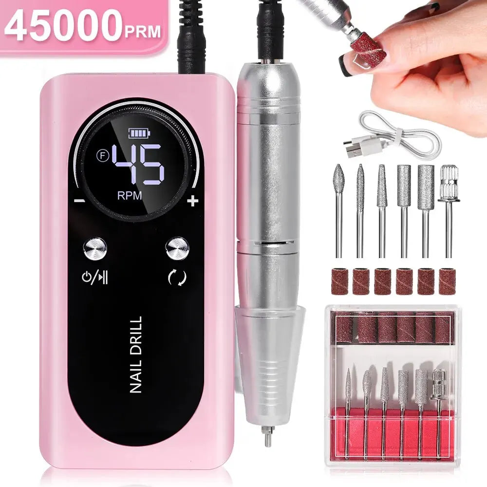 Beauty tools collection featuring portable electric nail file on display