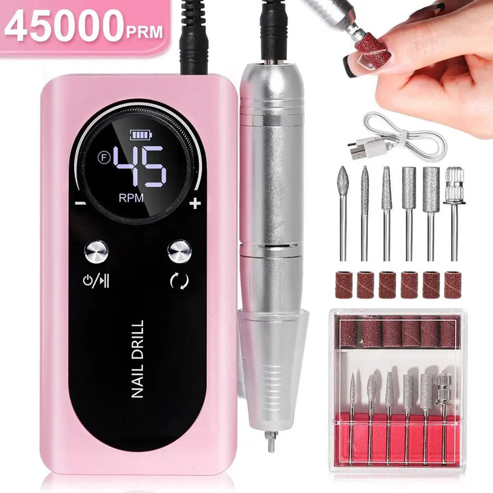 Beauty tools collection featuring portable electric nail file on display