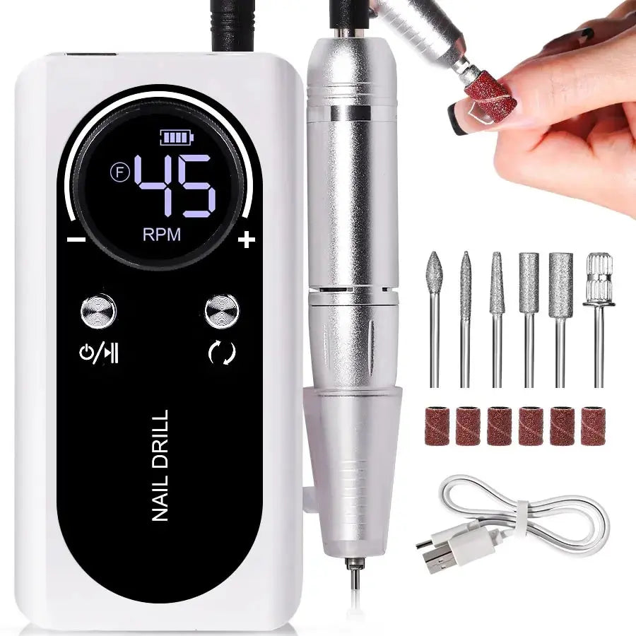 Complete professional manicure set with 45000RPM rechargeable nail drill