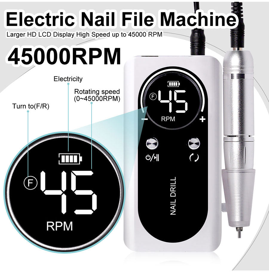 Compact portable nail file device with control buttons and digital screen