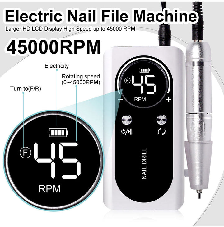 Compact portable nail file device with control buttons and digital screen
