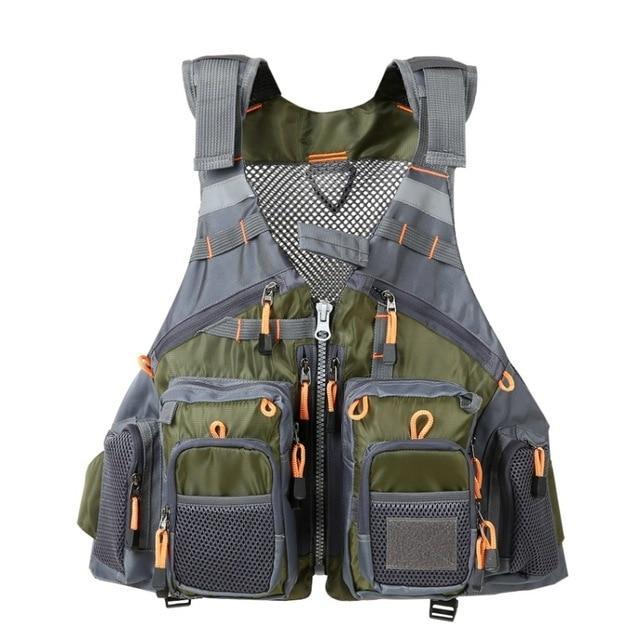 Ergonomic fishing life vest side view displaying freedom of arm movement