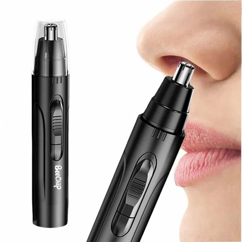 Professional black nose and ear hair trimmer with protective cap