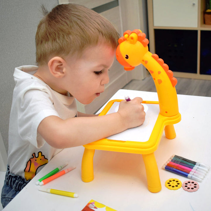 Pink kids dino projection drawing board and table with art markers