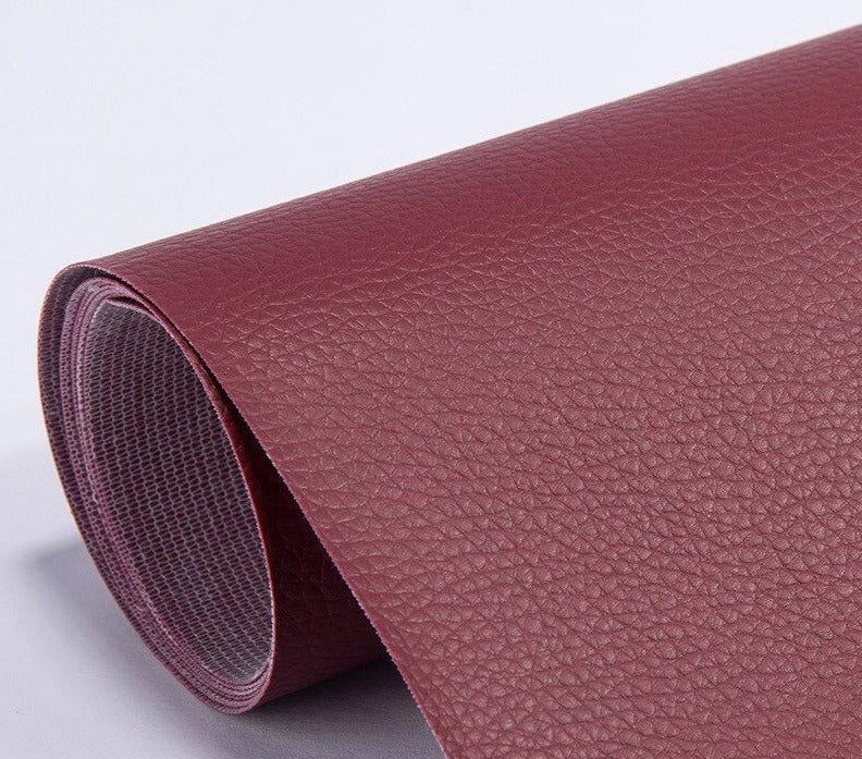 Wine red PU leather repair patch roll surface detail