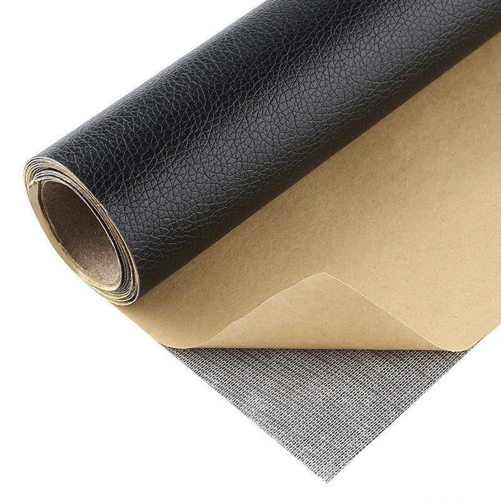 Self-adhesive PU leather patch showing backing paper and mesh structure