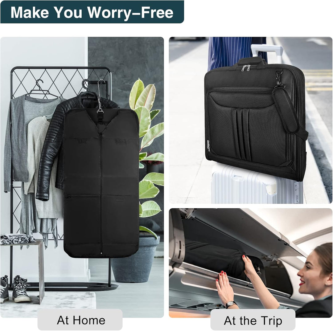 Foldable carry-on luggage and suit organiser bag packed for a business trip