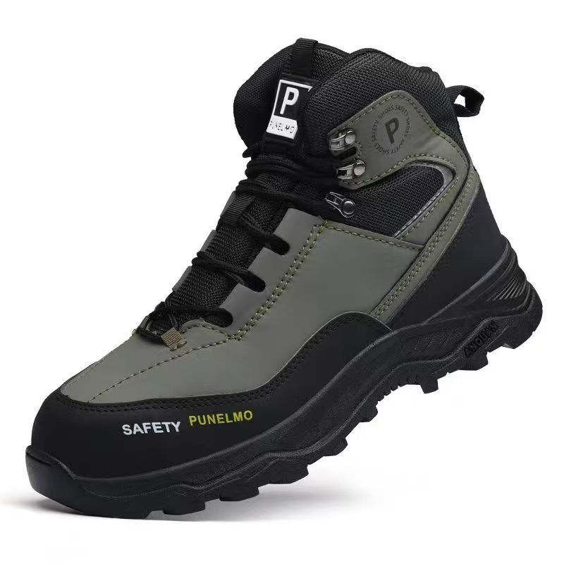 Mens puncture-resistant safety work boots side profile showing slip-resistant tread