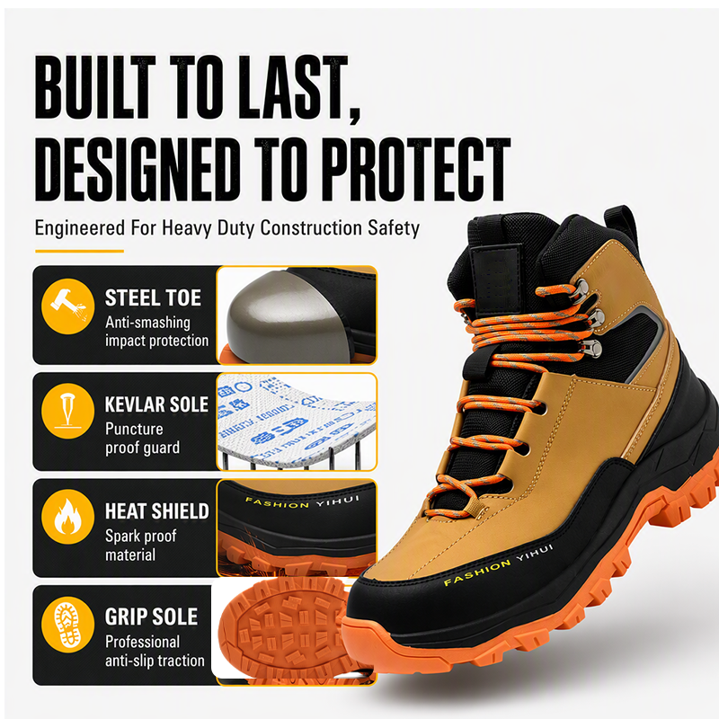 Durable mens footwear for construction featuring ankle support and heavy-duty sole