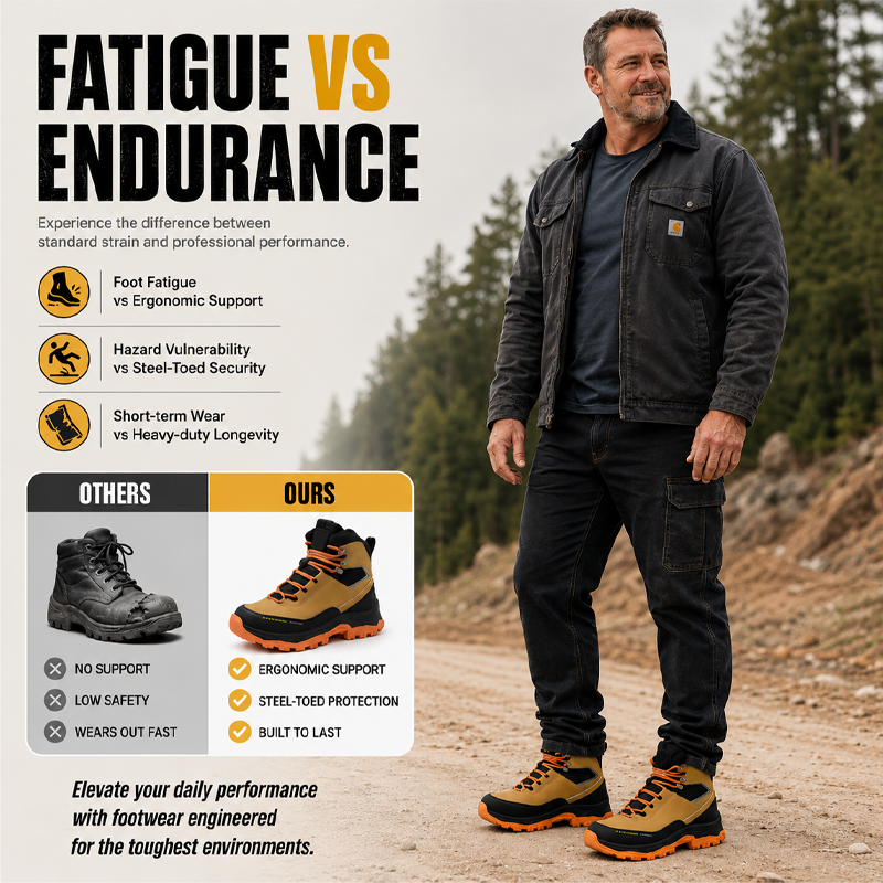 Black puncture-proof industrial boots flexibility test showing comfort and safety