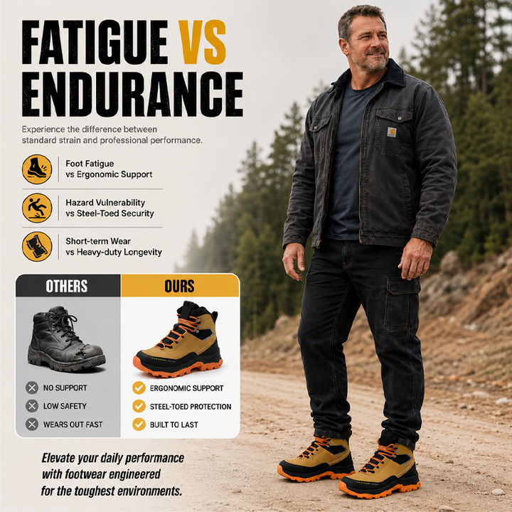 Black puncture-proof industrial boots flexibility test showing comfort and safety