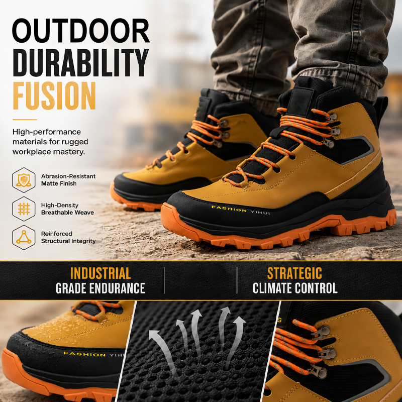 Nonslip safety work boots back view with heel support for construction workers