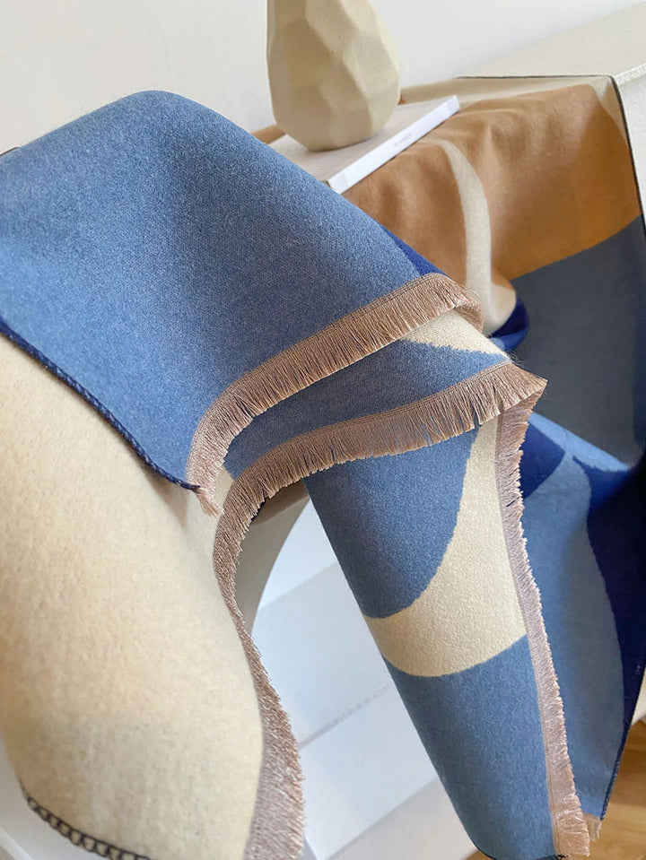 Complete look of women's reversible soft wrap winter scarf accessory
