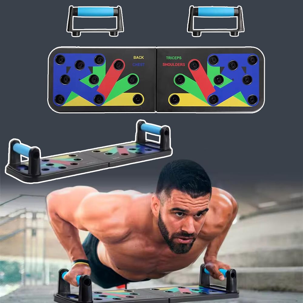 20-in-1 push up board with color-coded slots and handles