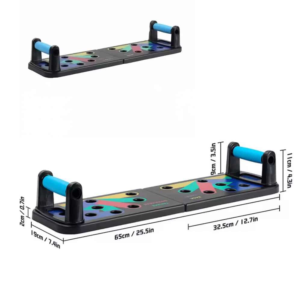 Close-up view of muscle builder push up board insert slots and rubber feet