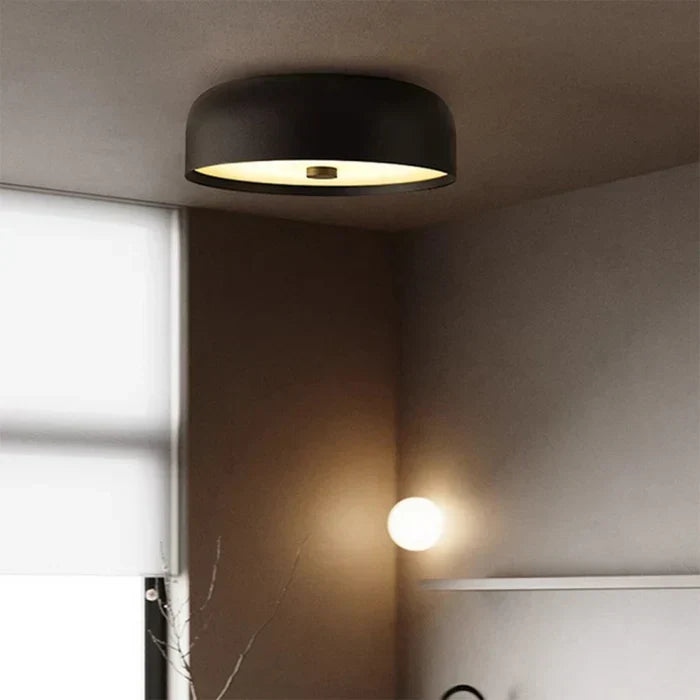 Detailed shot of the high-quality acrylic diffuser on the minimalist ceiling lamp.