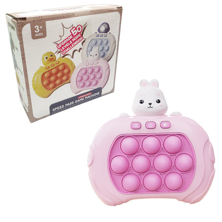 Pink Bunny electronic quick push sensory reaction game toy with glowing bubbles