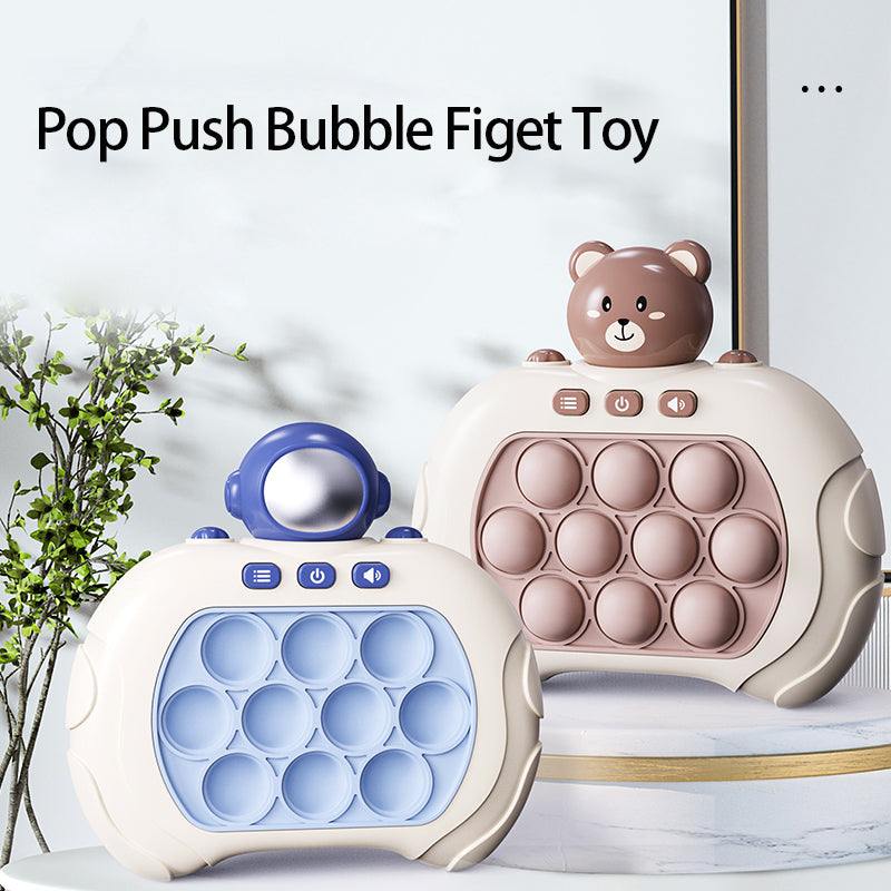 Close up of buttons on kids electronic quick push sensory reaction game toy