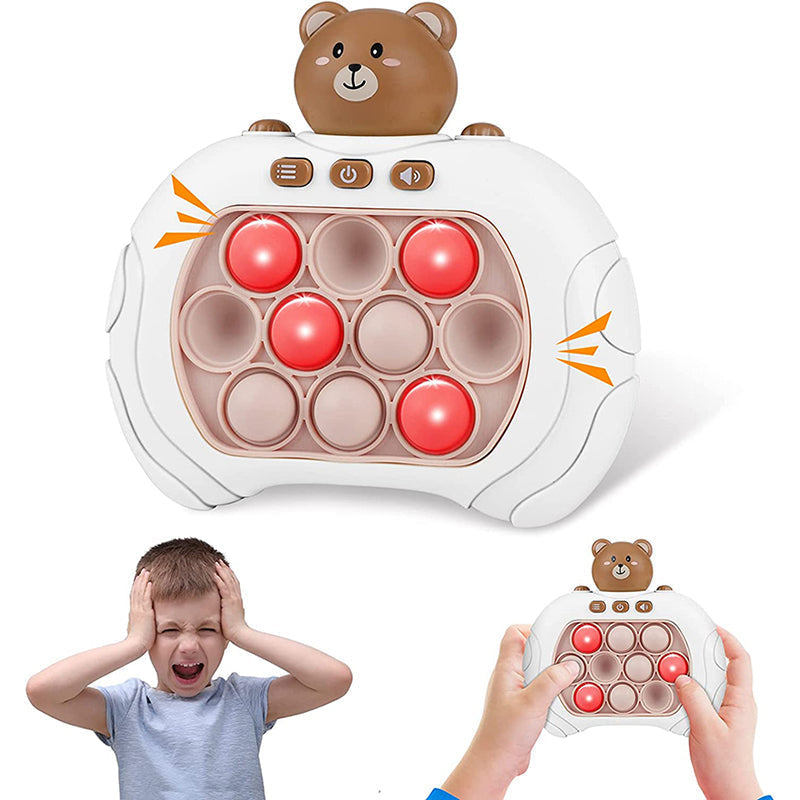 Kids stress relief toy and electronic quick push game being held