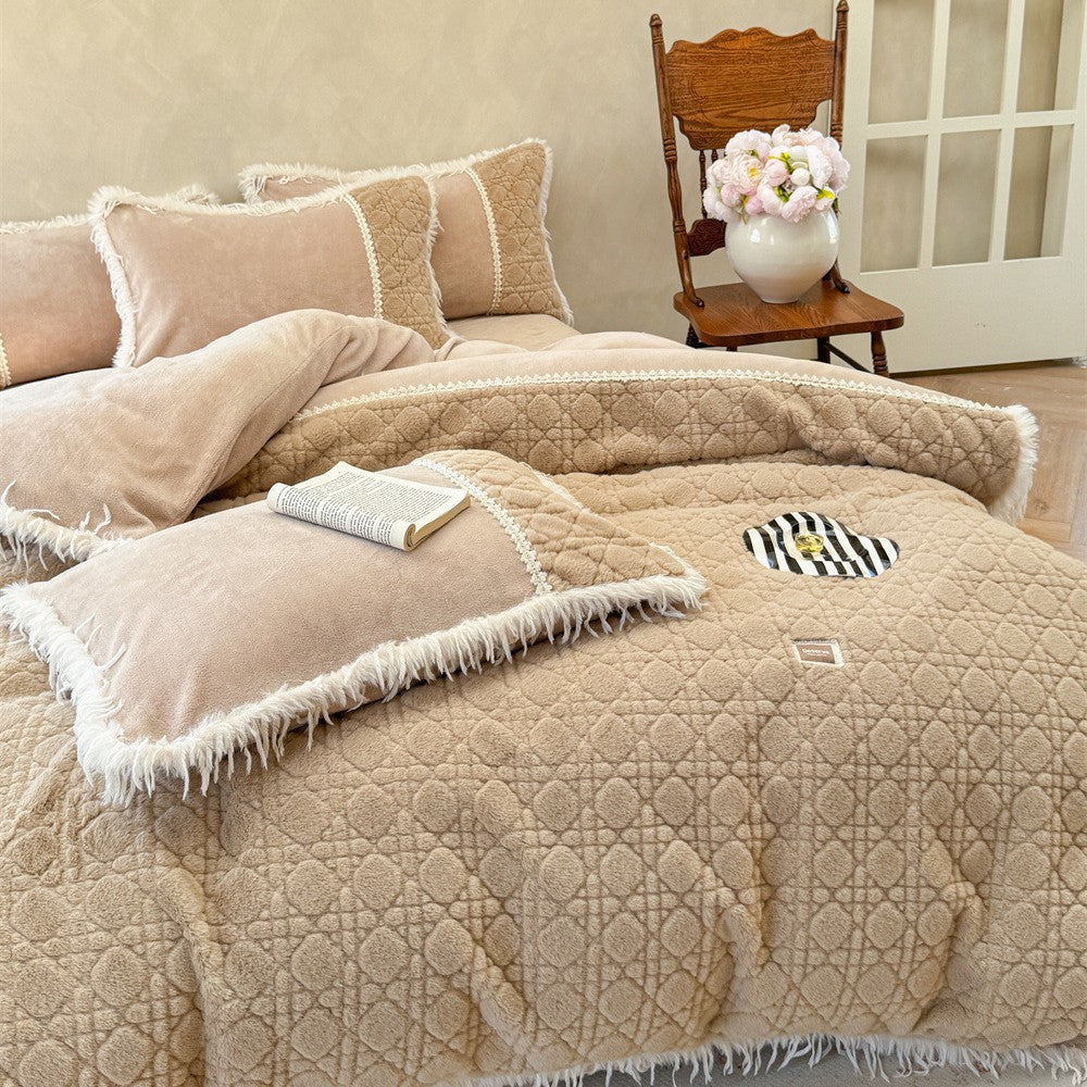 Textured quilted duvet cover in a cozy bedroom setup for ultimate comfort