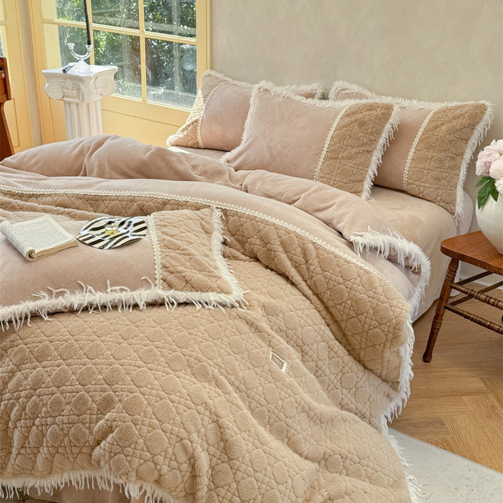 Soft fitted sheet neatly paired with home textile essentials for daily use