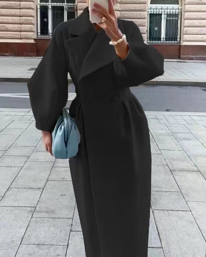 Women's double breasted long coat in classic winter outerwear style