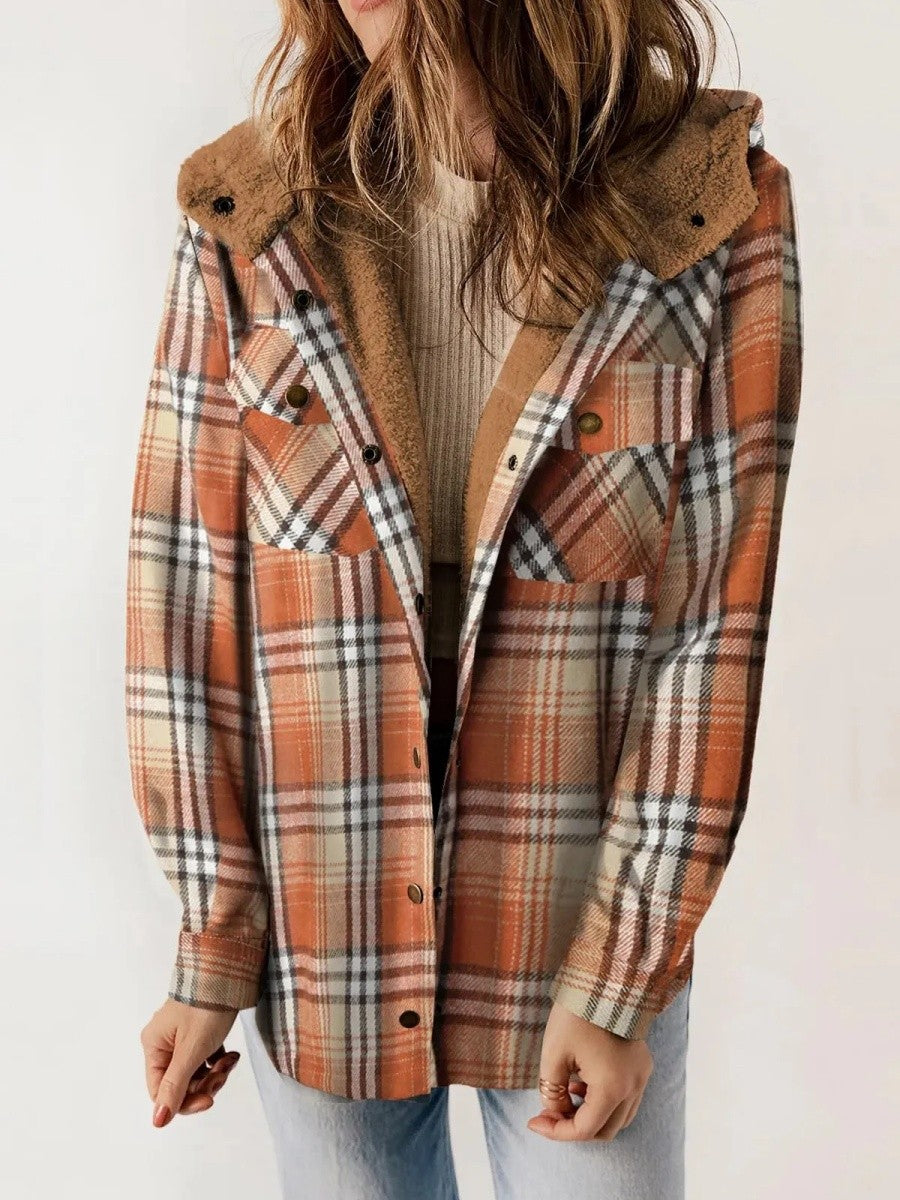 Detailed shot of buttons and chest pocket on the casual button down jacket