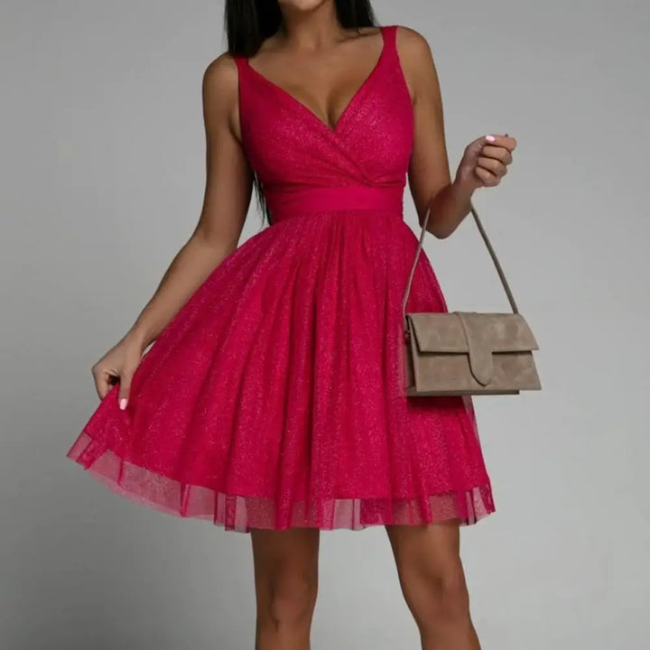 Back view of the womens radiant sparkle party dress showing elegant silhouette