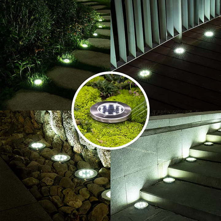 EcoGlow solar outdoor garden lights illuminating a stone pathway at night