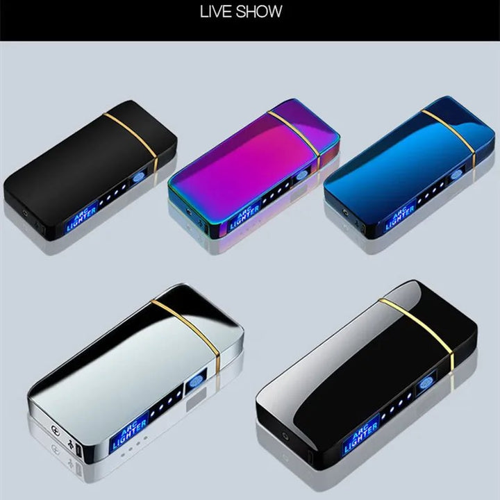 Collection of various colored rechargeable USB plasma lighters displayed on a white surface [[lstfy-media:3]]