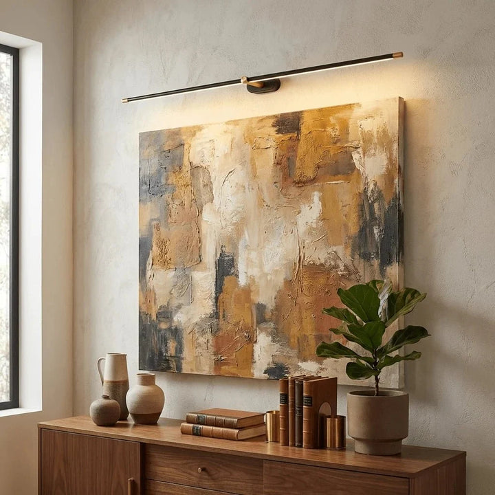 Rechargeable LED wall light in a modern linear design mounted in a hallway