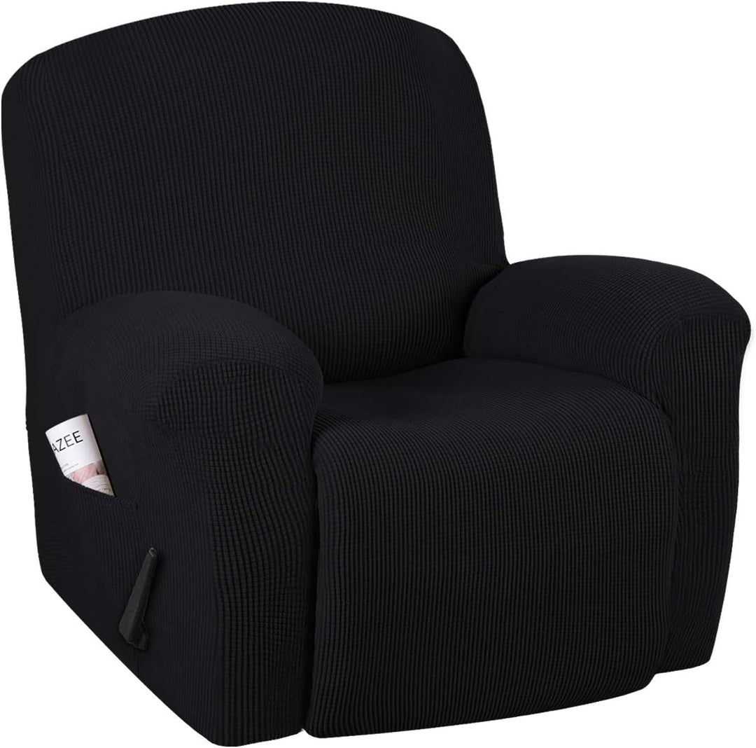 Black stretchable jacquard recliner chair cover on a lounge chair