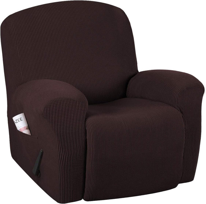 Brown stretchable jacquard recliner chair cover on a lounge chair