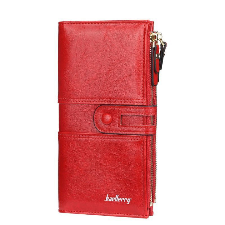 Stylish women accessories double zip organizer wallet held in hand