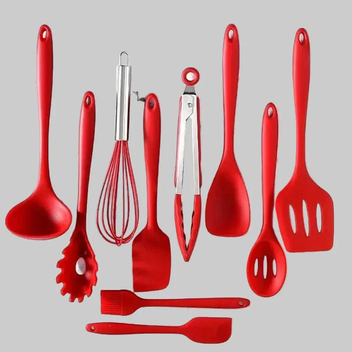 Close-up of ergonomic wooden handle and durable silicone cooking utensil head