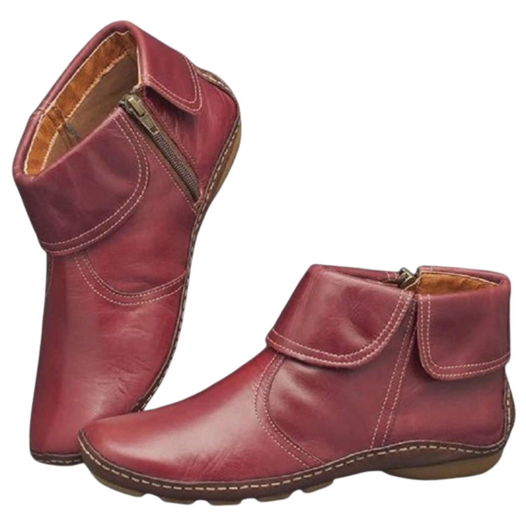 Wine red women's orthopedic side-zip ankle boots