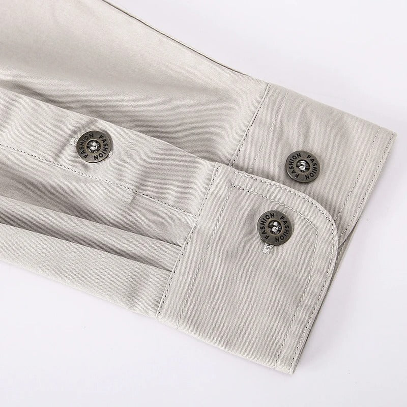 Back view of men's long sleeve casual button-down workwear shirt