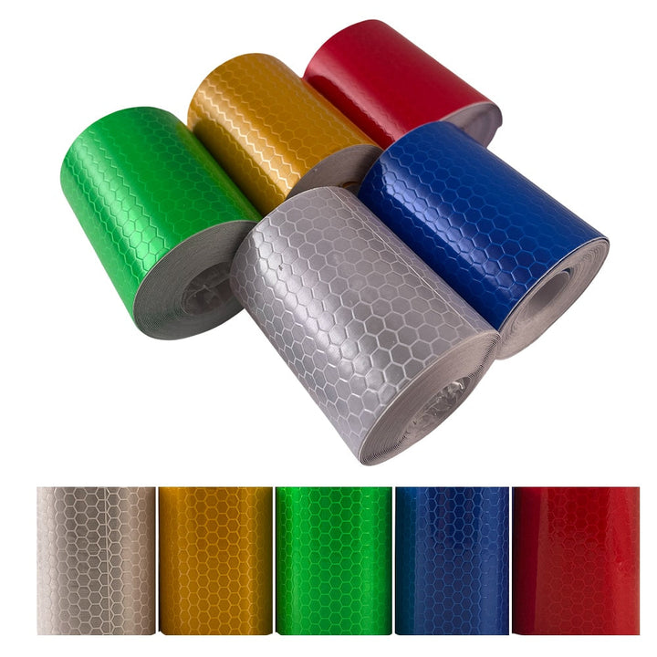 Close-up of high-visibility reflective tape texture and adhesive backing
