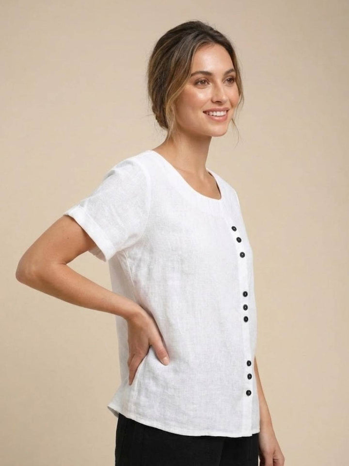 Trendy women's summer fashion top with button accents