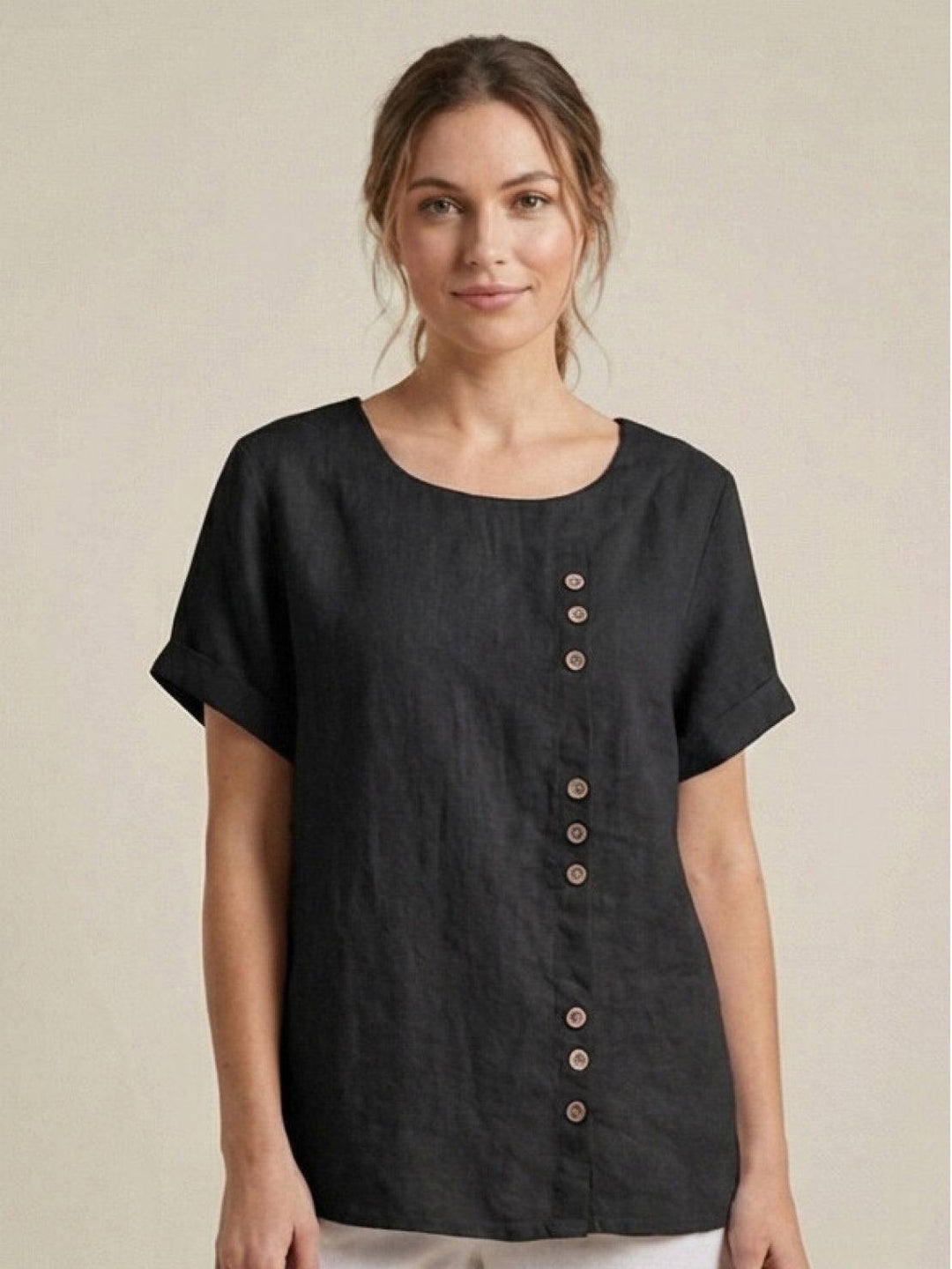 Women's casual scoop neck top styled for daily wear