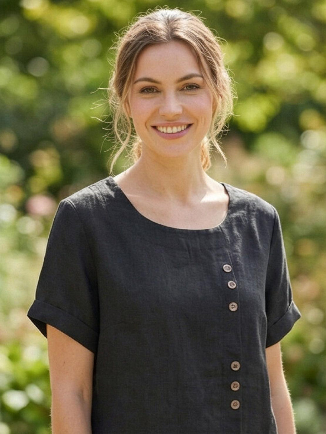 Textured knit close-up of women's short sleeve summer tee