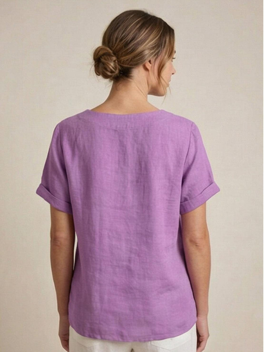 Soft casual wear women's scoop neck short sleeve shirt