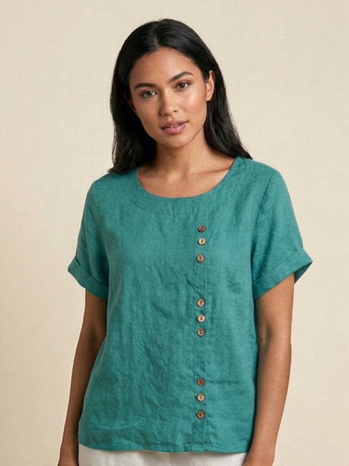 Casual everyday wear women's short sleeve button tee