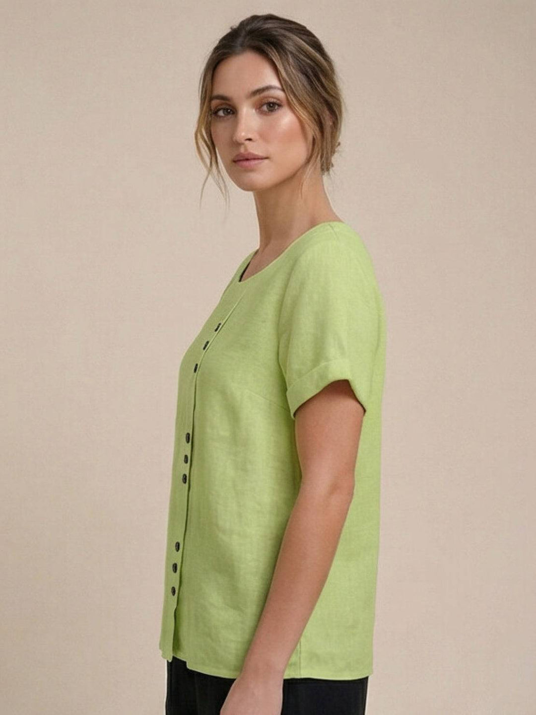 Final look of women's casual short sleeve button tee