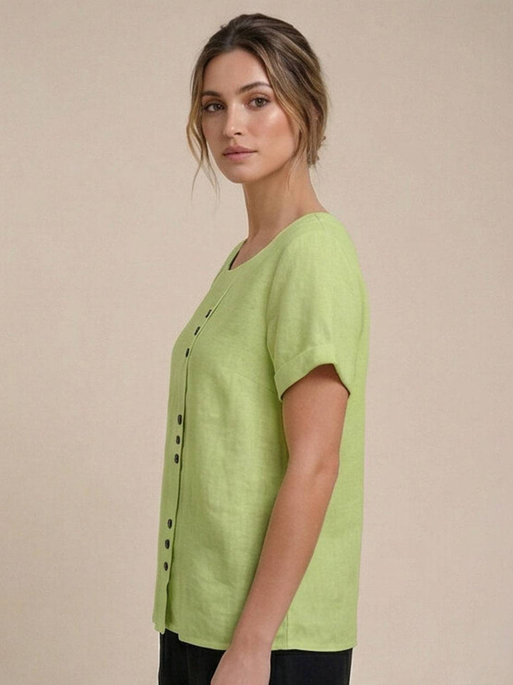 Final look of women's casual short sleeve button tee