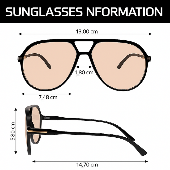 Overhead perspective of retro oversized aviator sunglasses ready to wear