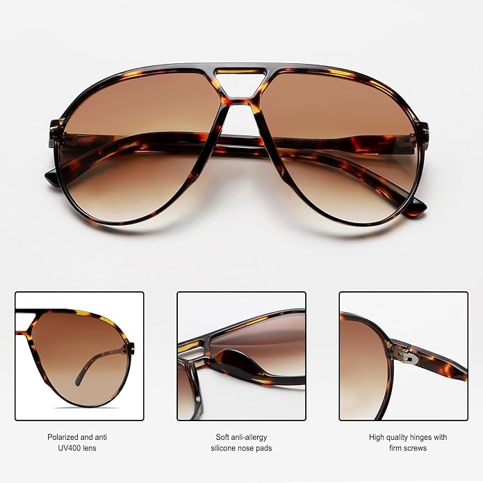Classic pilot style retro oversized sunglasses with UV400 protection