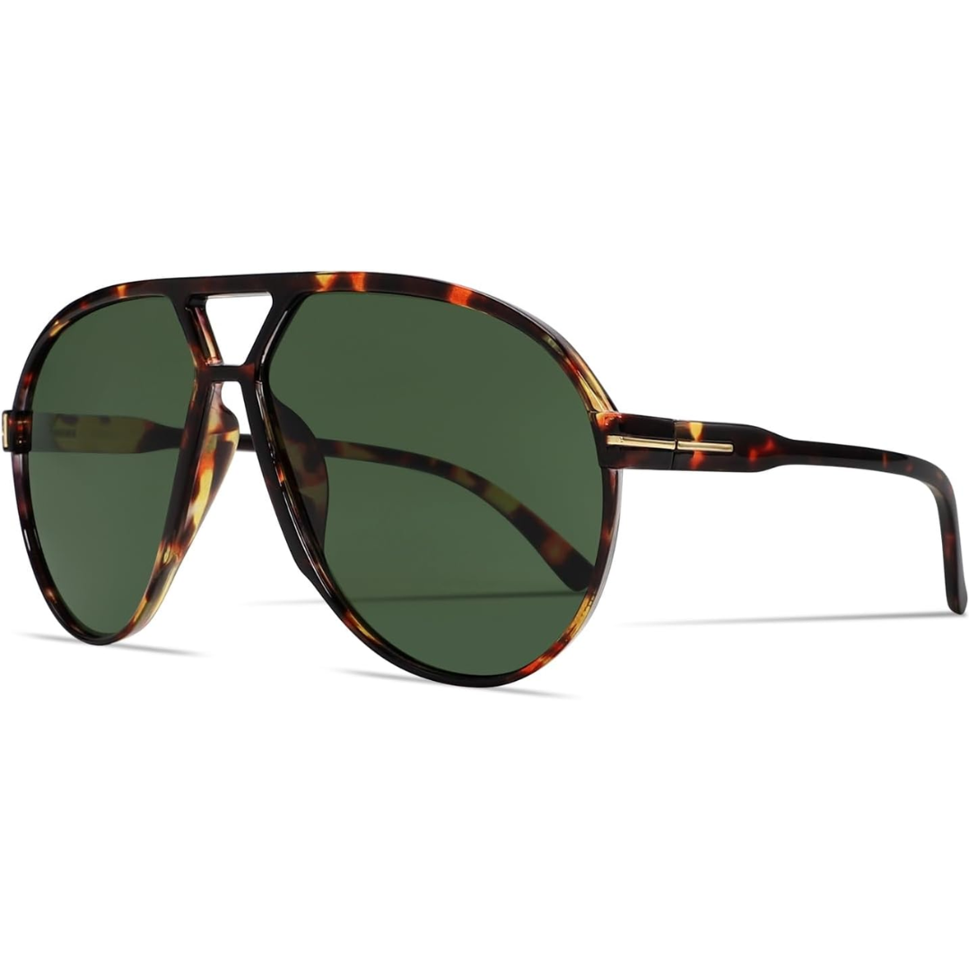 Angle profile of retro oversized pilot sunglasses showing comfortable nose pads