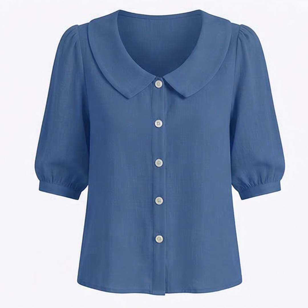 Womens retro Peter Pan collar blouse button placket detail
