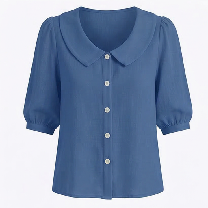 Womens retro Peter Pan collar blouse button placket detail